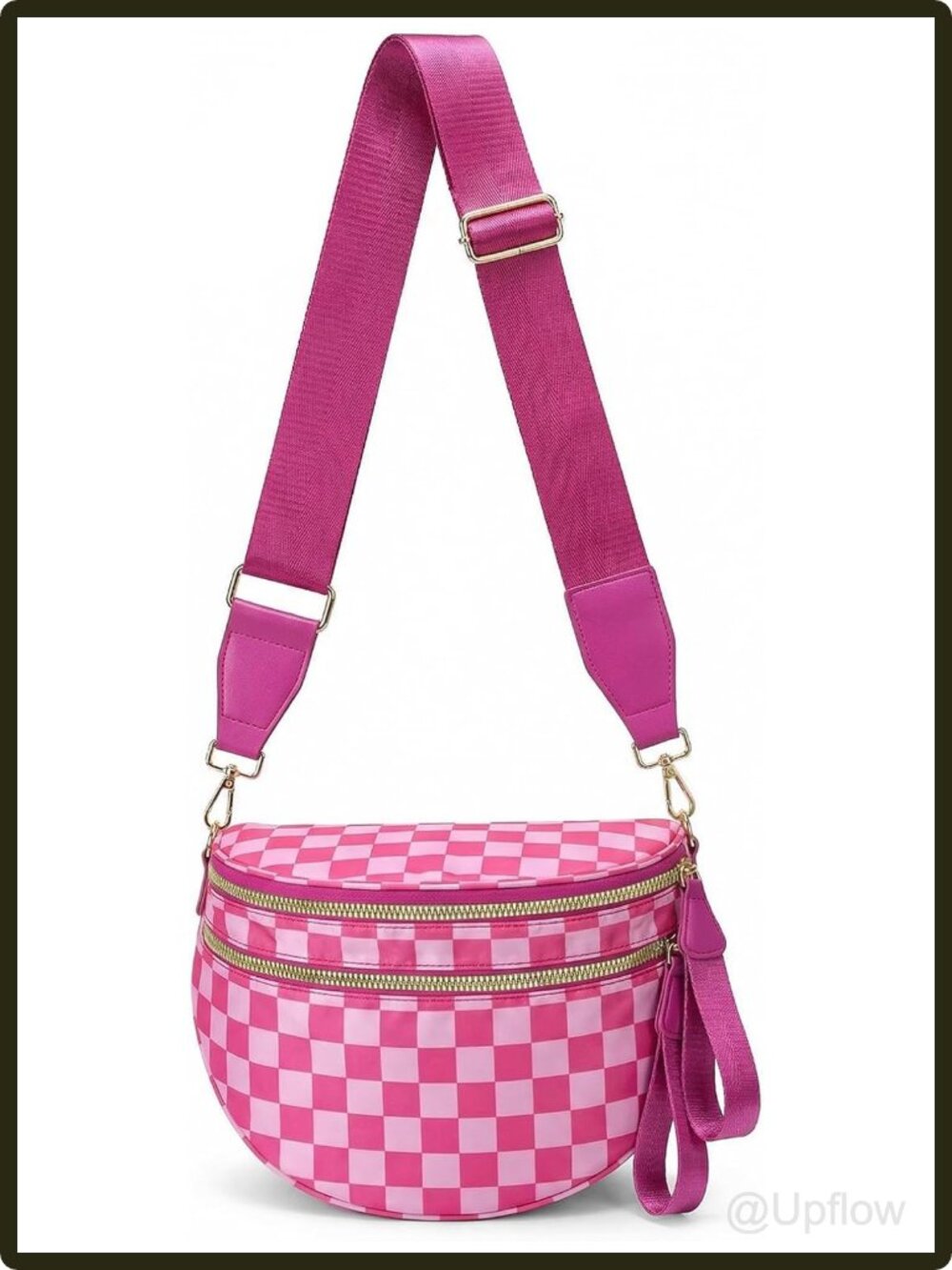 Women's Checkered Nylon Crossbody Bag Lightweight Fanny Pack 2 Zip Pockets